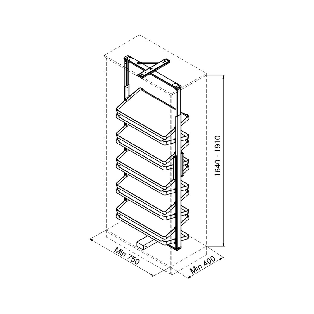 Quartz rotating shoe rack for wardrobe interior, H1640mm, Module 800mm, Steel, Aluminium, Wood, Titanium-2