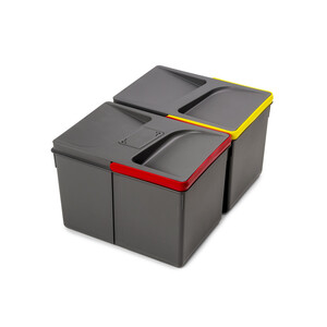 Poubelles pour tiroir de cuisine Recycle avec couvercle anti-odeurs, Hauteur 216mm, 2x12litres, Plastique gris anthracite photo du produit