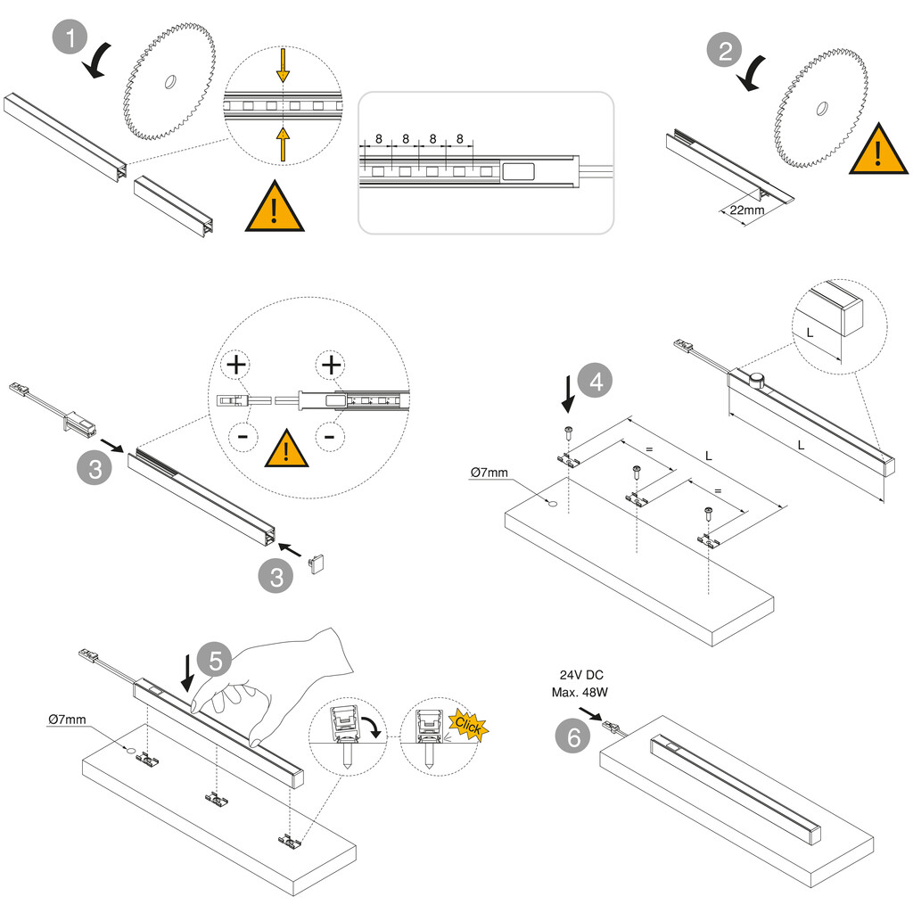 Kit de luminaire LED de surface Pyxis pour cuisine, Longueur 2.9m, Blanc naturel 4.000K, Capteur switch de proximité, convertisseur Smart 30W (24V DC), Aluminium et Plastique, Anodisé mat-4