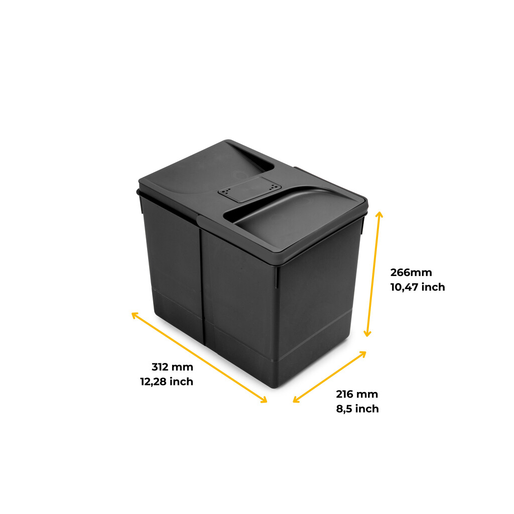 Recycle-Küchenschubladenbehälter mit geruchsdichtem Deckel, Höhe 266, 1x15Liter, Kunststoff, Schwarz-2