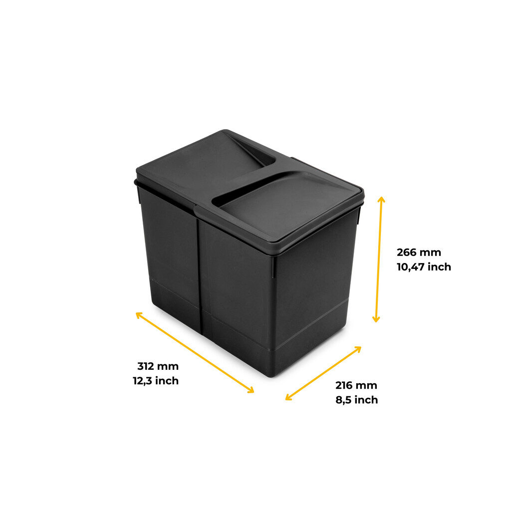 Recycle bin for kitchen drawer Recycle height 266mm, 1x15litres, Plastic, Black-2