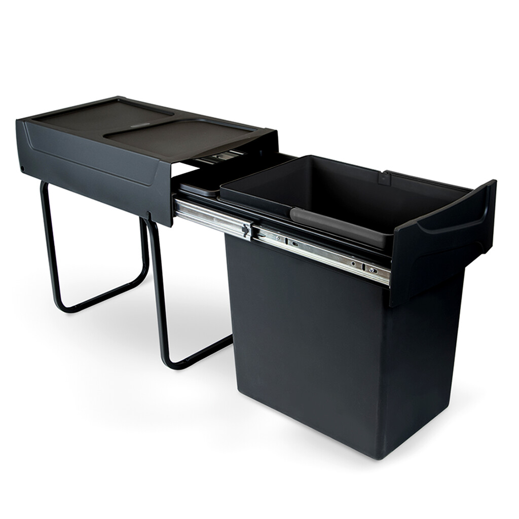 Recycling bin for lower mounting and manual pull-out in kitchen unit Recycle 1x20 litres, Plastic, Black-Primary