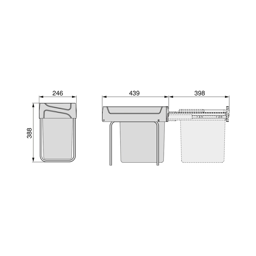 Recycling bin for lower mounting and manual pull-out in kitchen unit Recycle 1x20 litres, Plastic, Black-1