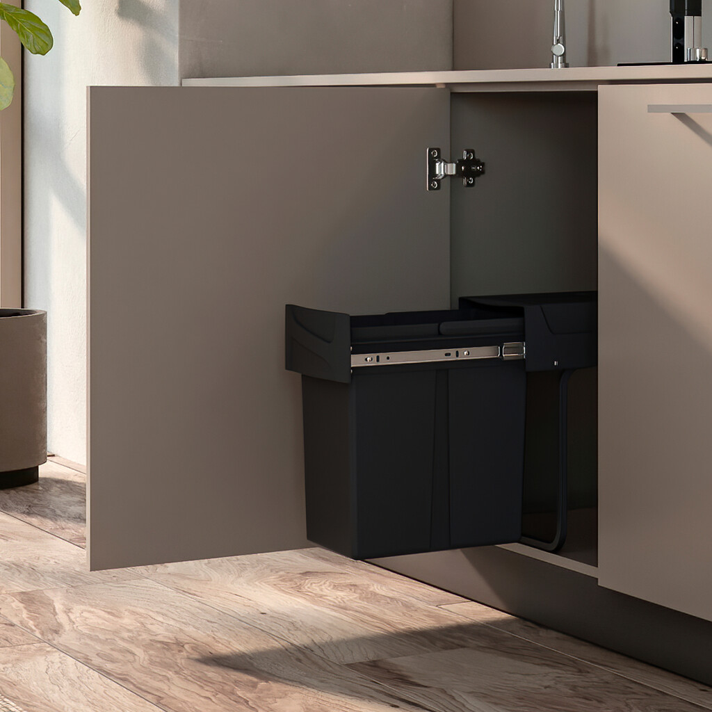 Recycling bin for lower mounting and manual pull-out in kitchen unit Recycle 1x20 litres, Plastic, Black-6