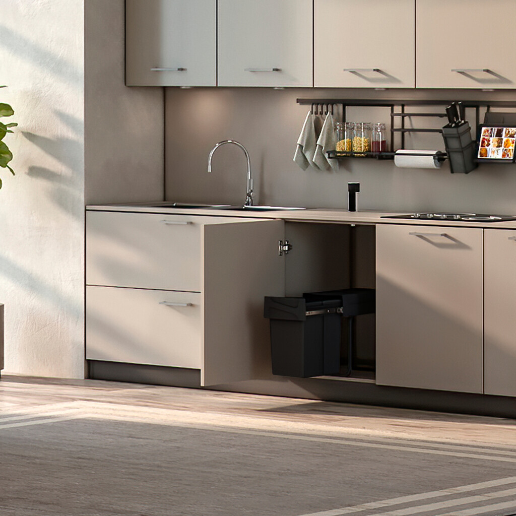 Recycling bin for lower mounting and manual pull-out in kitchen unit Recycle 1x20 litres, Plastic, Black-7