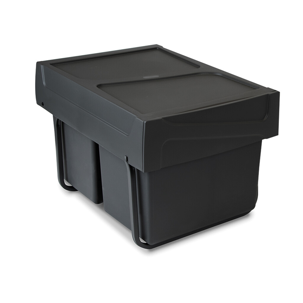 Recycling bin for lower mounting and manual pull-out in kitchen unit Recycle 2x15litres, Plastic, Black-5