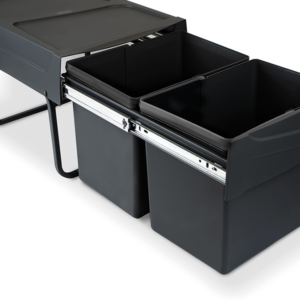 Recycling bin for lower mounting and manual pull-out in kitchen unit Recycle 2x15litres, Plastic, Black-6