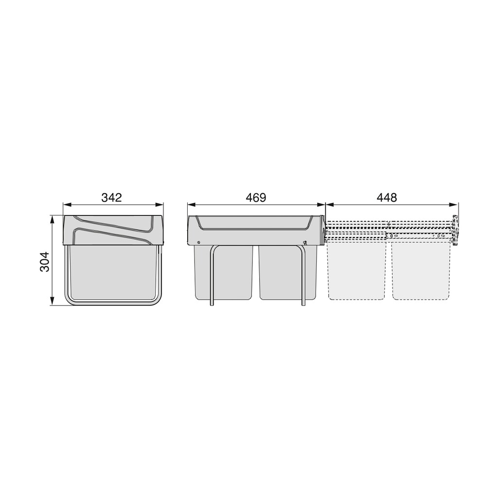 Recycling bin for lower mounting and manual pull-out in kitchen unit Recycle 2x15litres, Plastic, Black-1