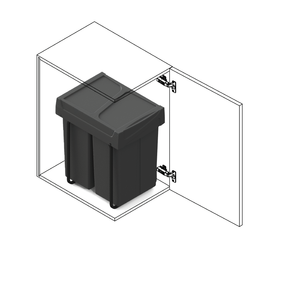 Recycling bin for lower mounting and manual pull-out in kitchen unit Recycle 2x25litres, Plastic, Black-11