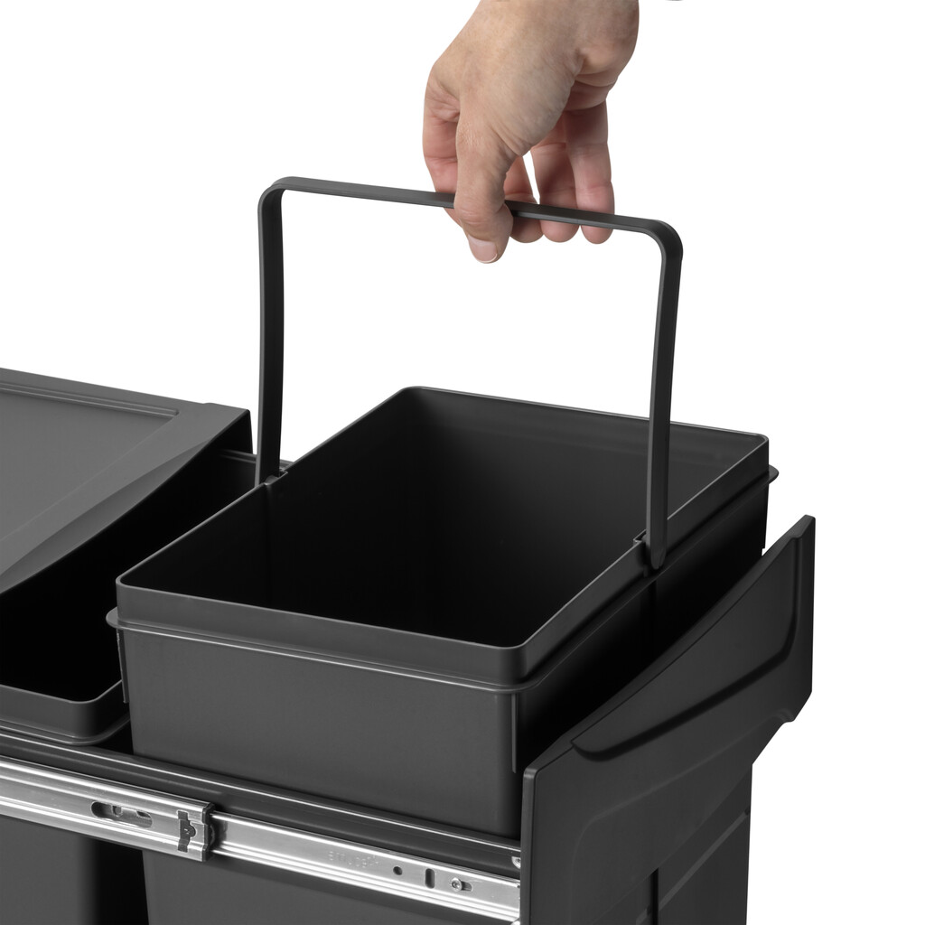 Recycling bin for lower mounting and manual pull-out in kitchen unit Recycle 2x25litres, Plastic, Black-13