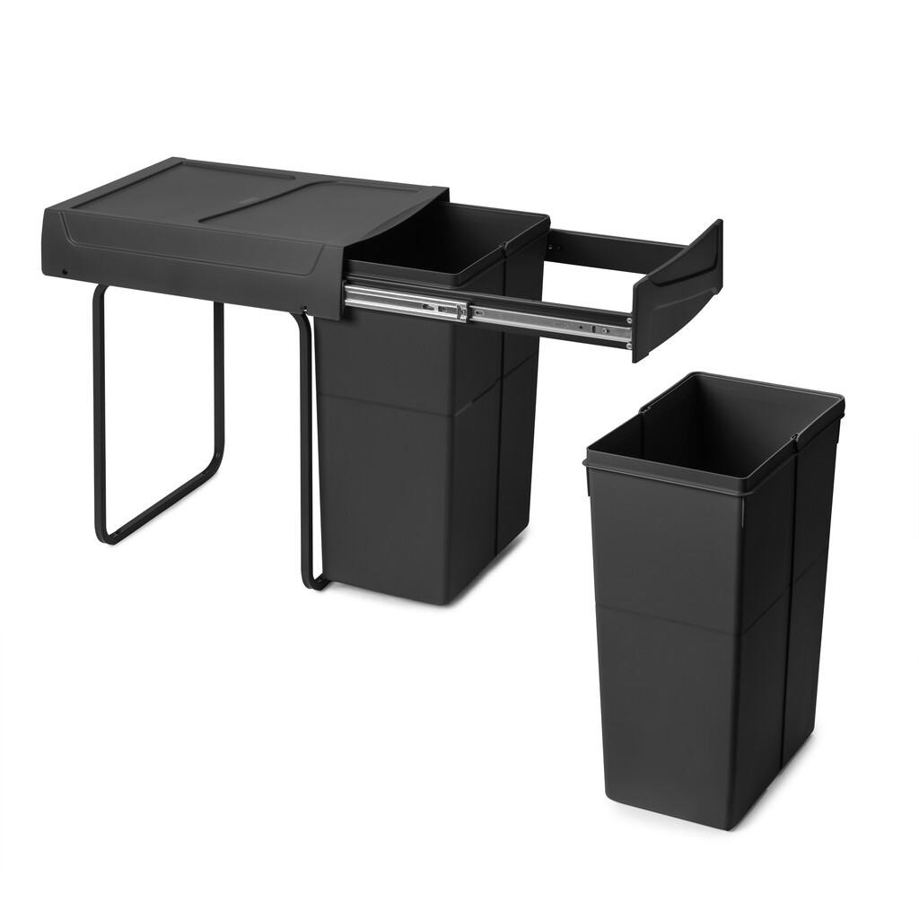 Recycling bin for lower mounting and manual pull-out in kitchen unit Recycle 2x25litres, Plastic, Black-14