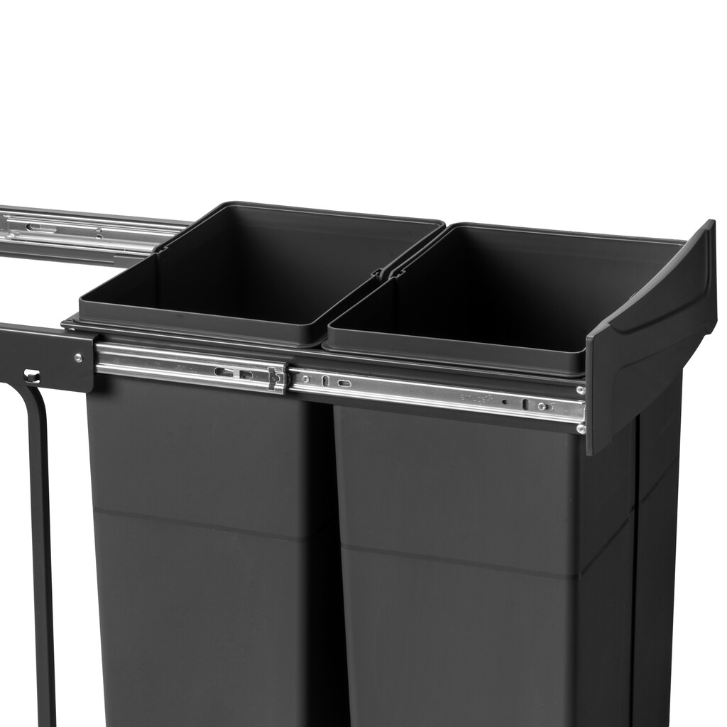 Recycling bin for lower mounting and manual pull-out in kitchen unit Recycle 2x25litres, Plastic, Black-16