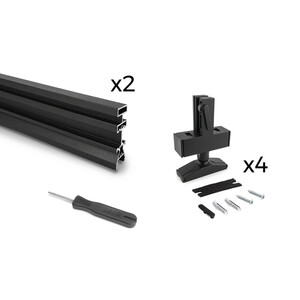 Lote de 2 estructuras Zero LED con herrajes y perfiles para montaje al suelo y a techo con nivelador rectangular, Acero y Zamak, Pintado negro texturizado foto del producto