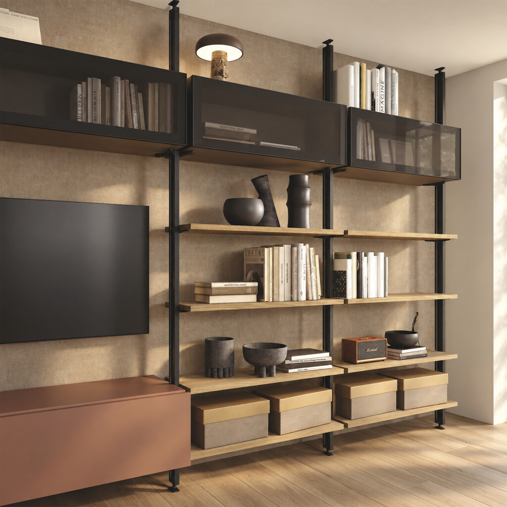 Lote de 2 estructuras Zero LED con herrajes y perfiles para montaje al suelo y a techo con nivelador rectangular, Acero y Zamak, Pintado negro texturizado-3