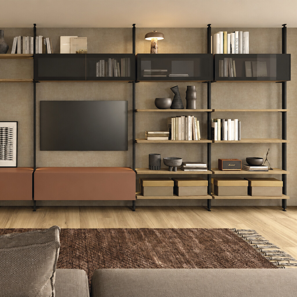 Lote de 2 estructuras Zero LED con herrajes y perfiles para montaje al suelo y a techo con nivelador rectangular, Acero y Zamak, Pintado negro texturizado-4