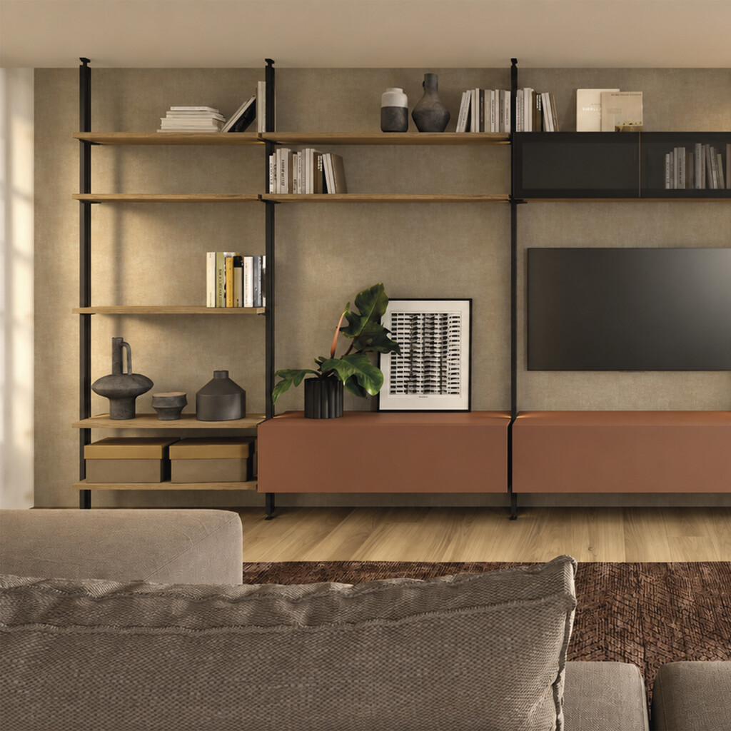 Lote de 2 estructuras Zero LED con herrajes y perfiles para montaje al suelo y a techo con nivelador rectangular, Acero y Zamak, Pintado negro texturizado-5