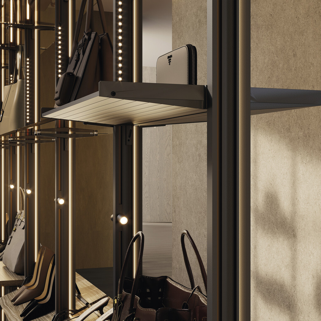 Lote de 2 estructuras Zero LED con herrajes y perfiles para montaje al suelo y a techo con nivelador rectangular, Acero y Zamak, Pintado negro texturizado-6