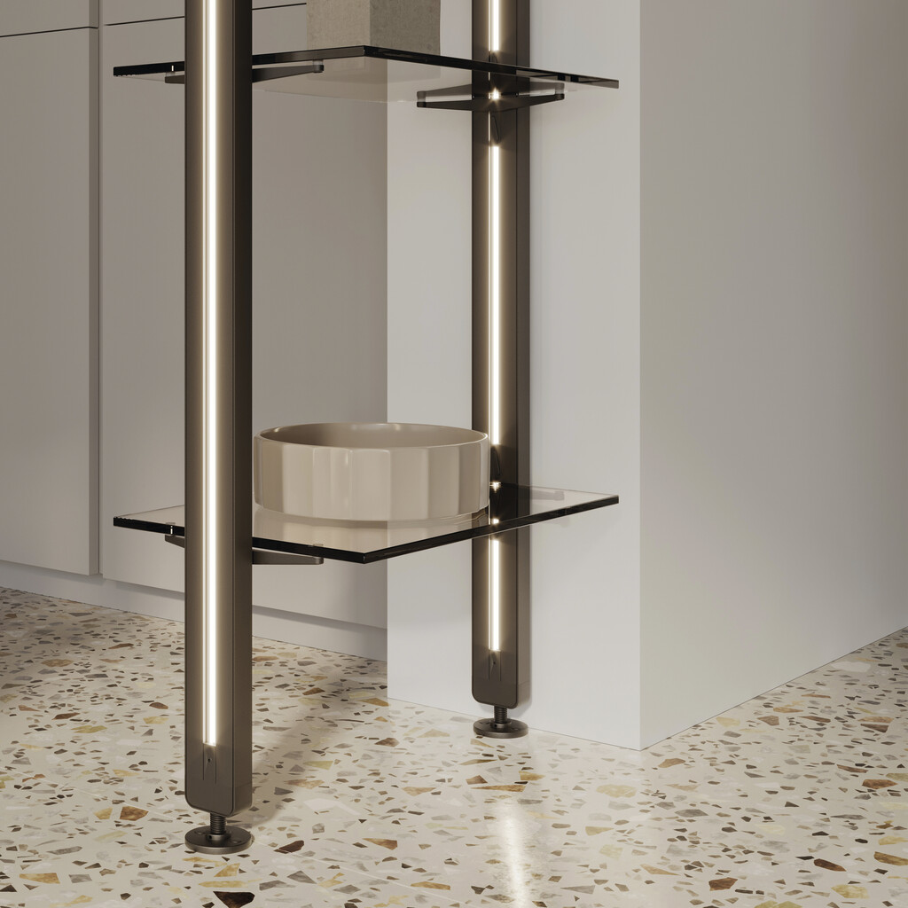 Lot of 2 Zero Twin frames with fittings and profiles for floor and ceiling mounting with circular levellers, Aluminium and Zamak, Textured Black-4