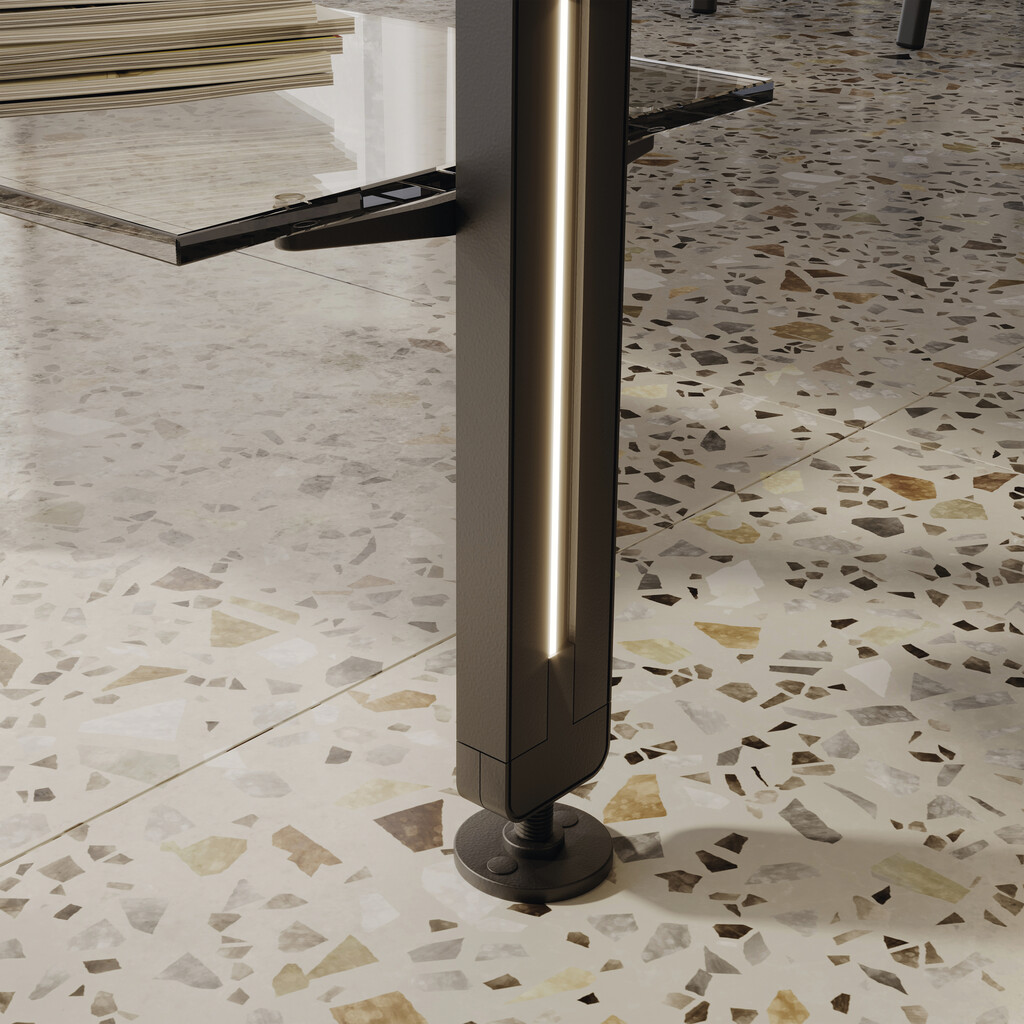 Lot of 2 Zero Twin frames with fittings and profiles for floor and ceiling mounting with circular levellers, Aluminium and Zamak, Textured Black-5