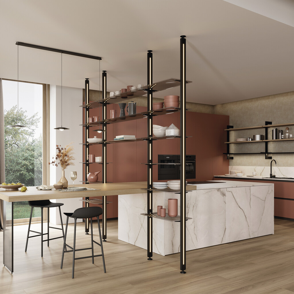 Lot of 2 Zero Twin frames with fittings and profiles for floor and ceiling mounting with circular levellers, Aluminium and Zamak, Textured Black-6