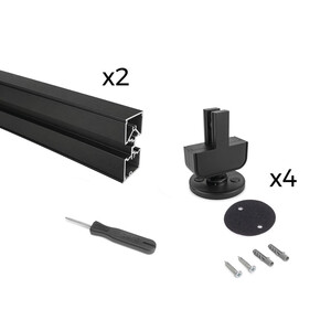 Lote de 2 estructuras Zero Twin con herrajes y perfiles para montaje al suelo y a techo con nivelador circular, Aluminio y Zamak, Negro texturizado foto del producto
