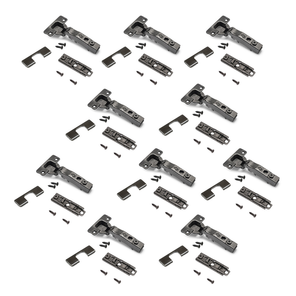 X91 full overlay hinge kit with soft closing mechanism, straight plate and decorative cover plate, Screw-on, Steel, Titanium-Primary