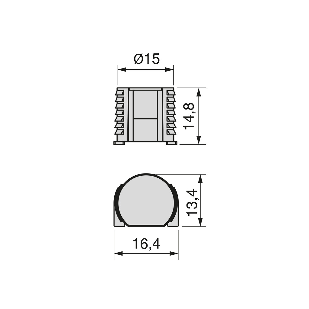 15 mm diameter cup for UniClip hitch, 18 mm board, Plastic, Titanium-1