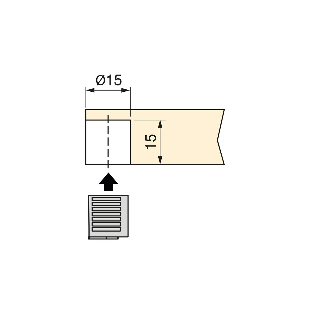 15 mm diameter cup for UniClip hitch, 18 mm board, Plastic, Titanium-2