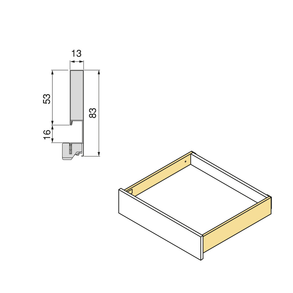 Szuflada zewnętrzna Vertex z regulacją 3D, wysokość 83mm, 40 kg, grubości płyty 18mm, głębokość 450 mm, Stal, Malowany na biało-1