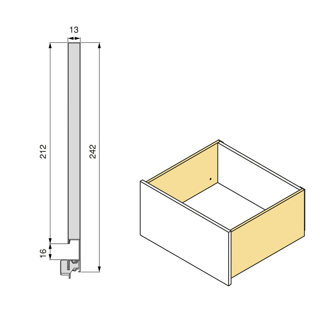 Szuflada zewnętrzna Vertex z regulacją 3D, wysokość 242mm, 60 kg, grubości płyty 18mm, głębokość 450 mm, Stal, Malowany na biało-1