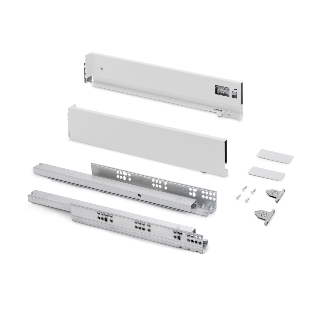 Vertex with 3D regulation External drawer, height 93mm, 40kg, board thickness of 18mm, depth 450mm, Steel, White painted-Primary