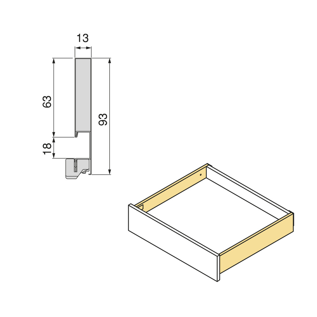 Vertex with 3D regulation External drawer, height 93mm, 40kg, board thickness of 18mm, depth 450mm, Steel, White painted-1