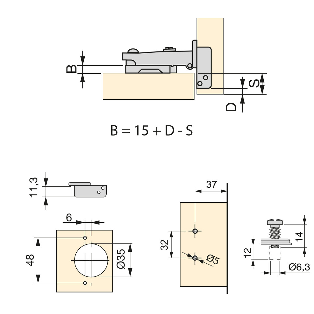 Kit von 20 Topfscharniere X91 Eckanschlag mit Schließautomatik und Euro-Unterlegscheiben, Höhe 0, Stahl, vernickelt-1
