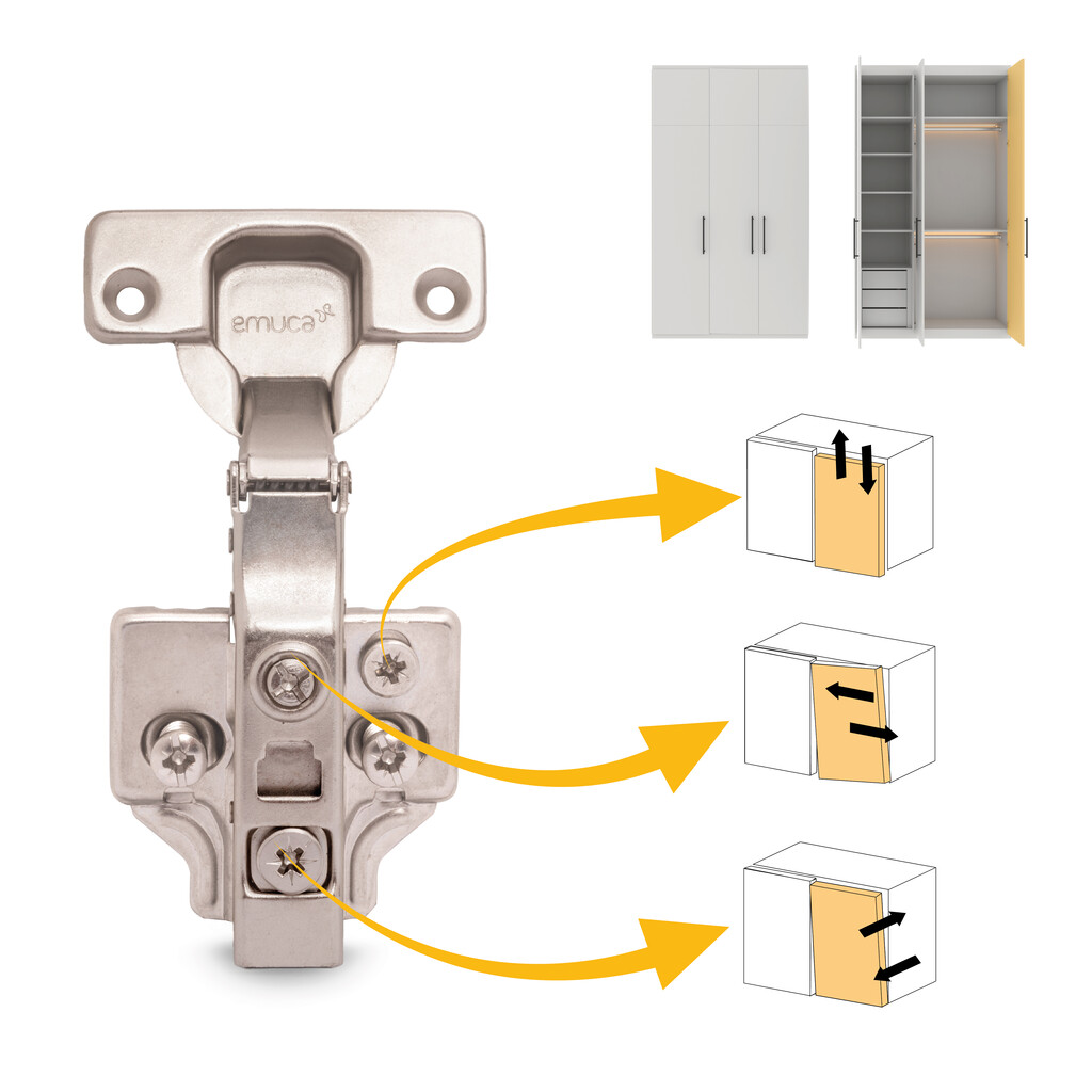 Kit von 20 Topfscharniere X91 Eckanschlag mit Schließautomatik und Euro-Unterlegscheiben, Höhe 0, Stahl, vernickelt-6