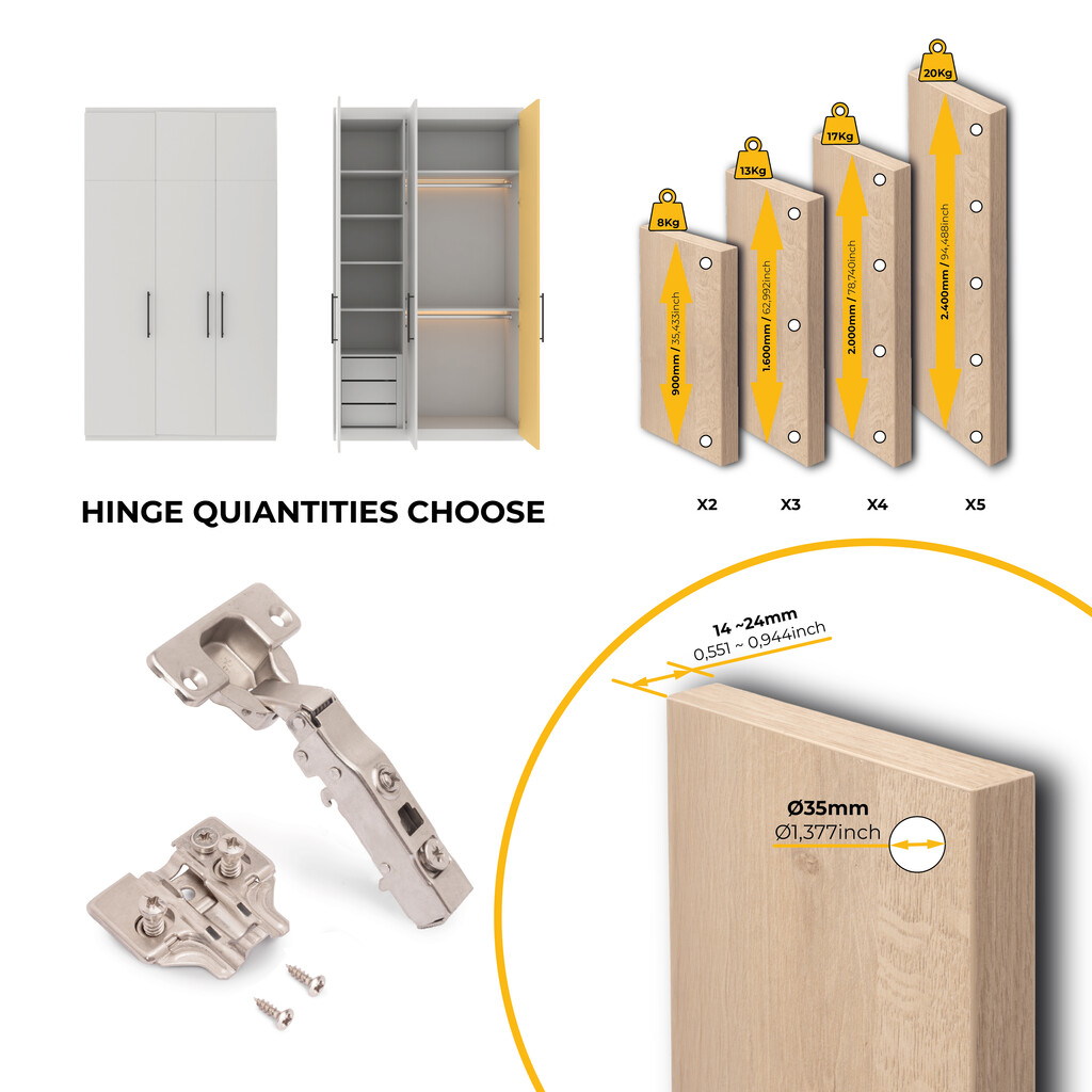 Kit von 20 Topfscharniere X91 Eckanschlag mit Schließautomatik und Euro-Unterlegscheiben, Höhe 0, Stahl, vernickelt-8
