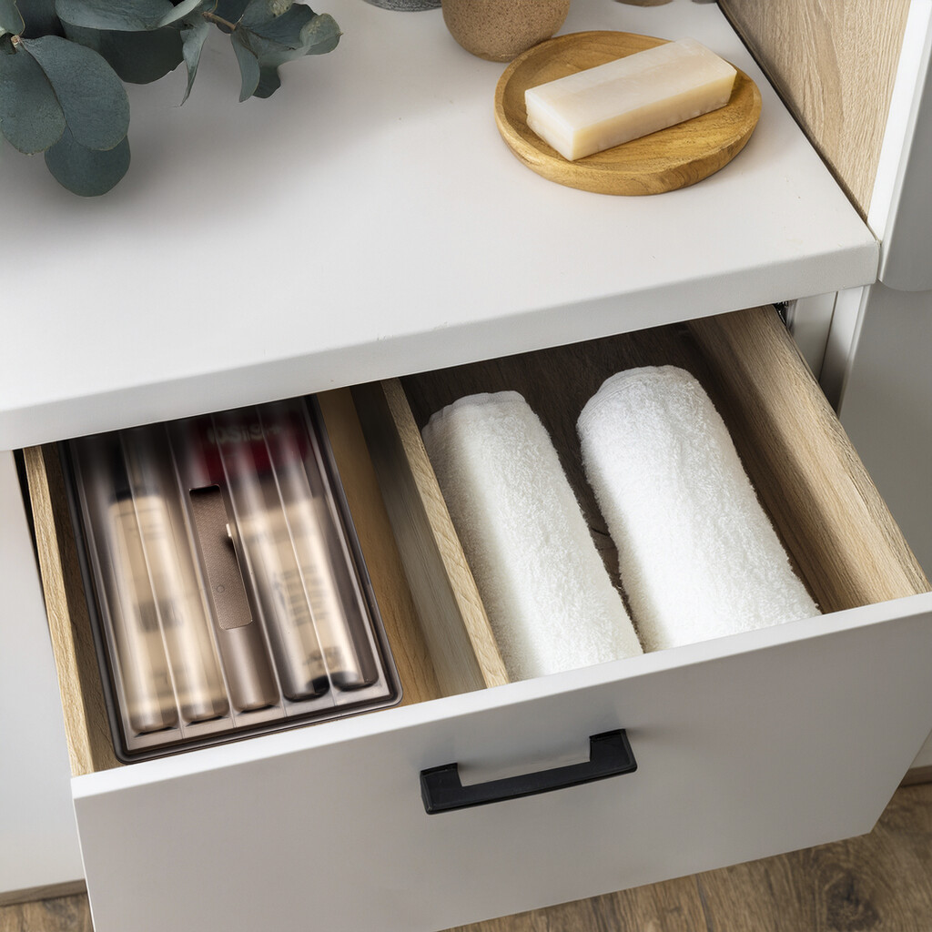 Organisateur Elba avec couvercle pour tiroir, Plastique, Transparent fumé-3