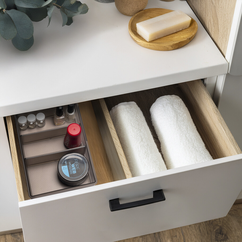 Organisateur Elba avec séparateur pour tiroir, Plastique, Transparent fumé-3