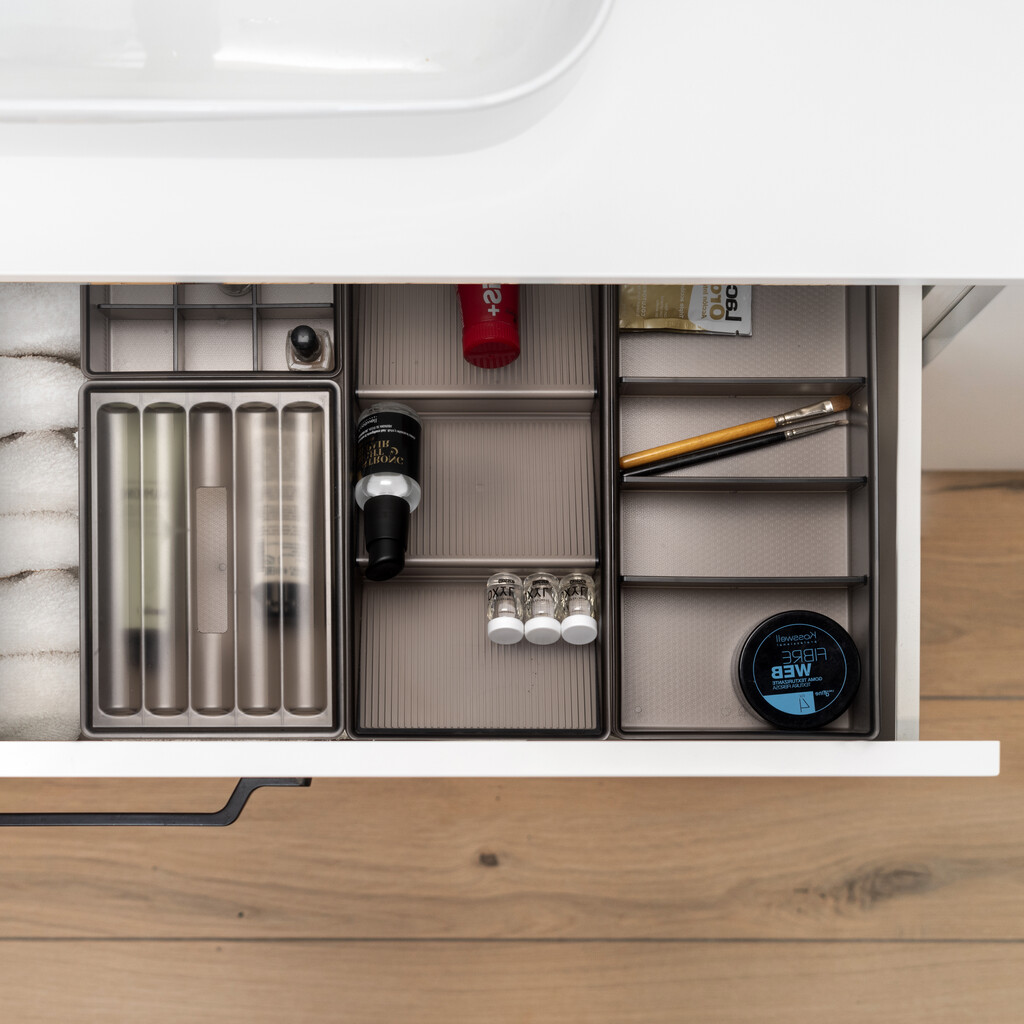 Organisateur Elba avec séparateur pour tiroir, Plastique, Transparent fumé-4