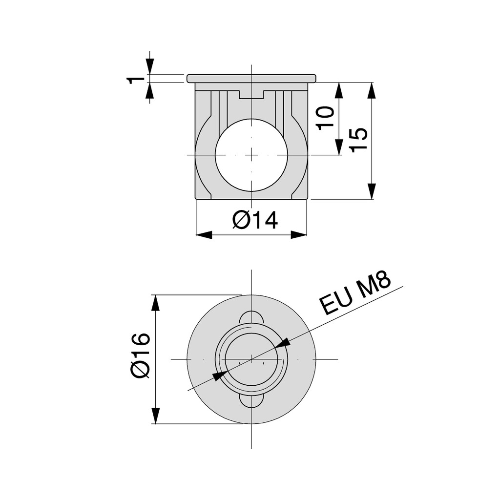 Housing with ring for fitting System 14, 20, Zamak, Zinc plated-1