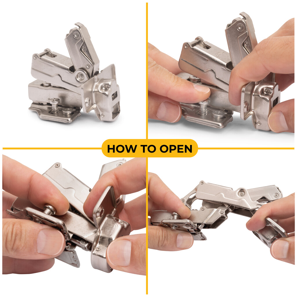 Lot of 10 X91 half overlay hinges opening 165 degrees with soft closing and Euro screw-in plates, Height 0, Steel, Nickel Plated-5