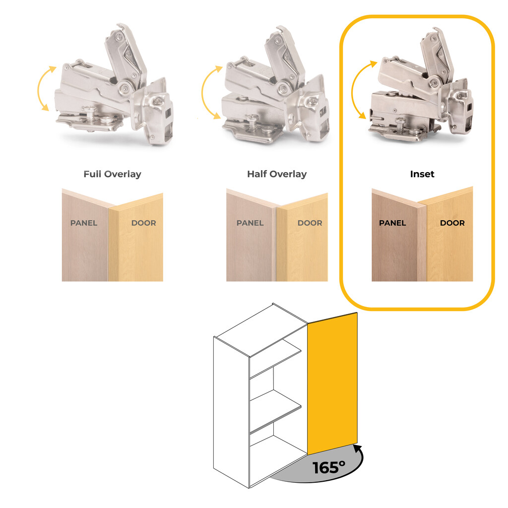 Lot of 10 X91 inset hinges 165 degrees opening with soft closing and Euro screw-in plates, Height 0, Steel, Nickel Plated-8