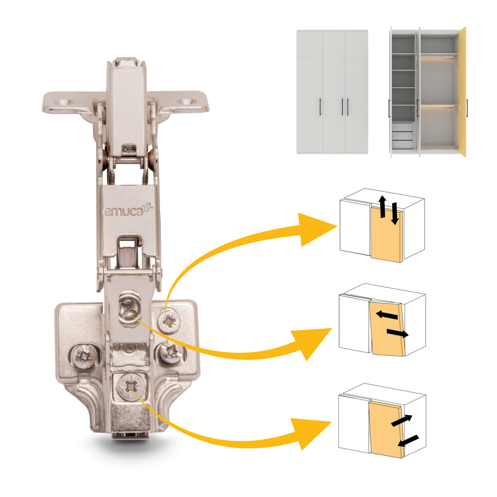 Lot of 10 X91 inset hinges 165 degrees opening with soft closing and Euro screw-in plates, Height 0, Steel, Nickel Plated-7