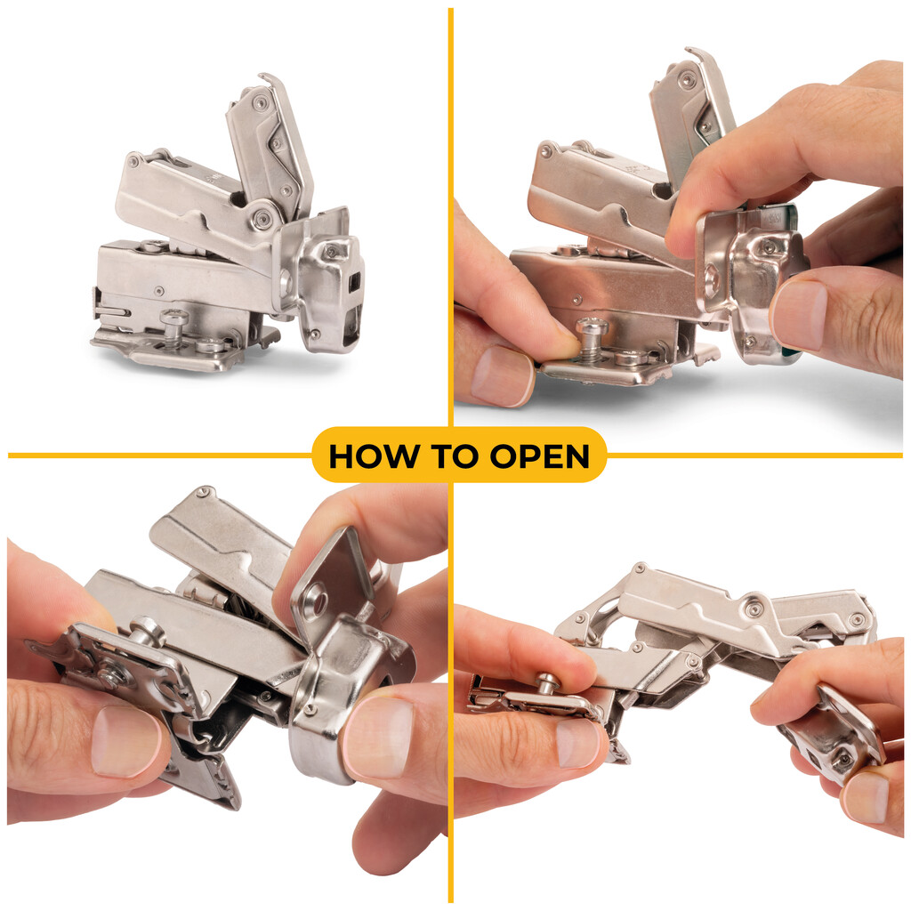 Lot of 10 X91 inset hinges 165 degrees opening with soft closing and Euro screw-in plates, Height 0, Steel, Nickel Plated-5