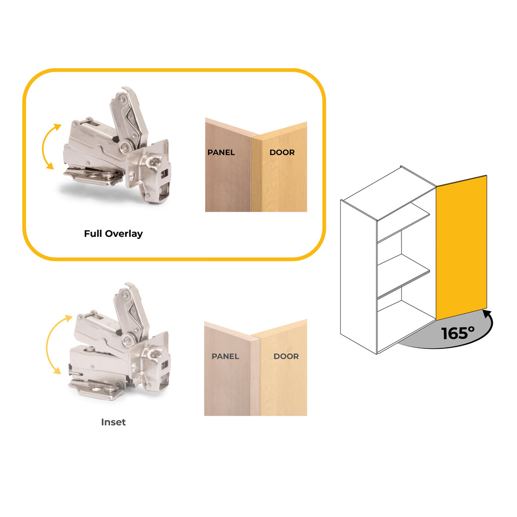 Lot de 2 charnières droites X91 à ouverture de 165 degrés avec fermeture amortie et embases à visser, Hauteur 0, Acier, Nickelé-8