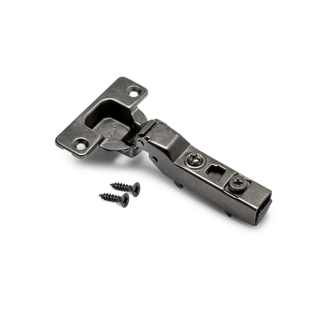 X91 half Overlay hinge with soft closing, Screw-on, Steel, Titanium-Primary