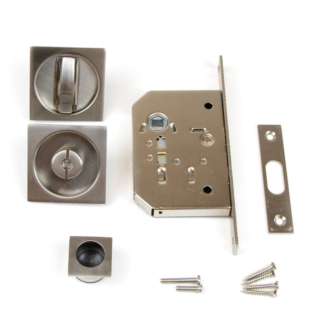 Kit de cerradura con condena cuadrada para puerta corredera, Acero, Níquel satinado-3