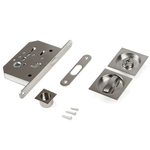 Kit de cerradura con condena cuadrada para puerta corredera, Acero, Níquel satinado foto del producto