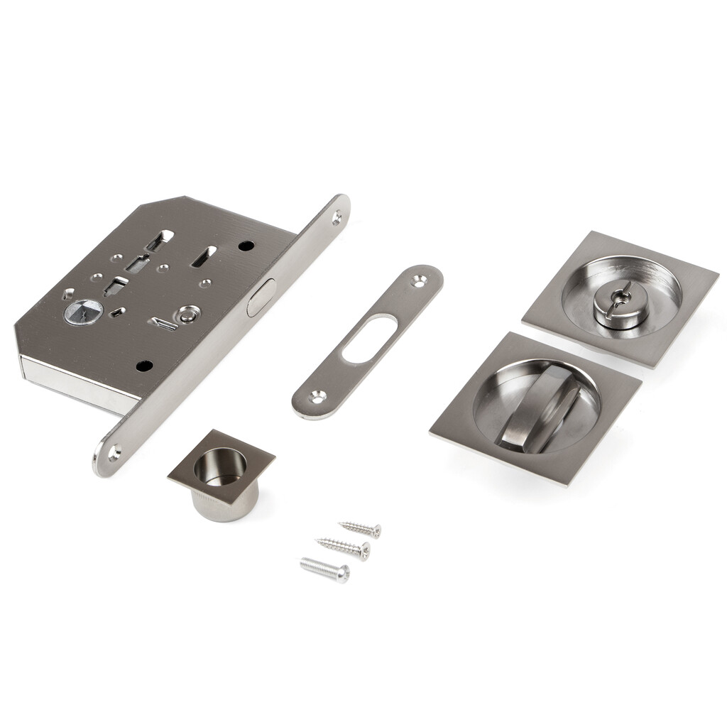 Kit de cerradura con condena cuadrada para puerta corredera, Acero, Níquel satinado-Primary