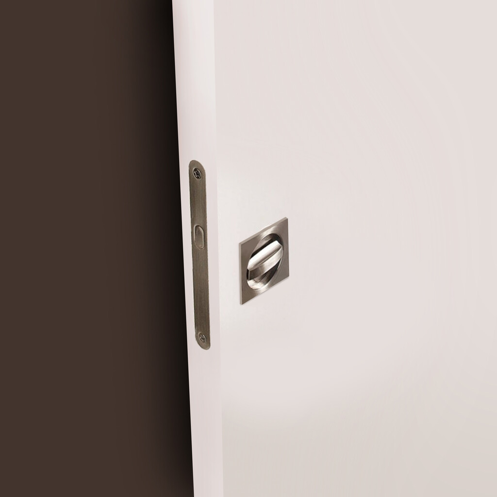 Kit de cerradura con condena cuadrada para puerta corredera, Acero, Níquel satinado-1