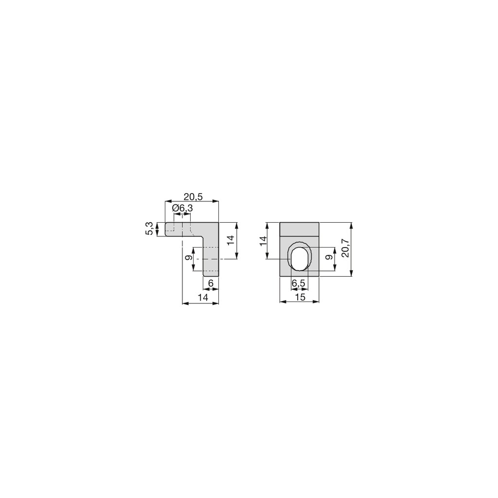 Connecting bracket for furniture 20.5x20.7mm, 2 holes, Zamak, Nickel plated-1